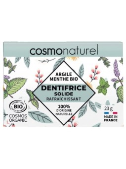 Dentifrice solide rafraîchissant argile et menthe bio 23g Cosmo Naturel