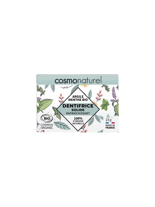 Dentifrice solide rafraîchissant argile et menthe bio 23g Cosmo Naturel
