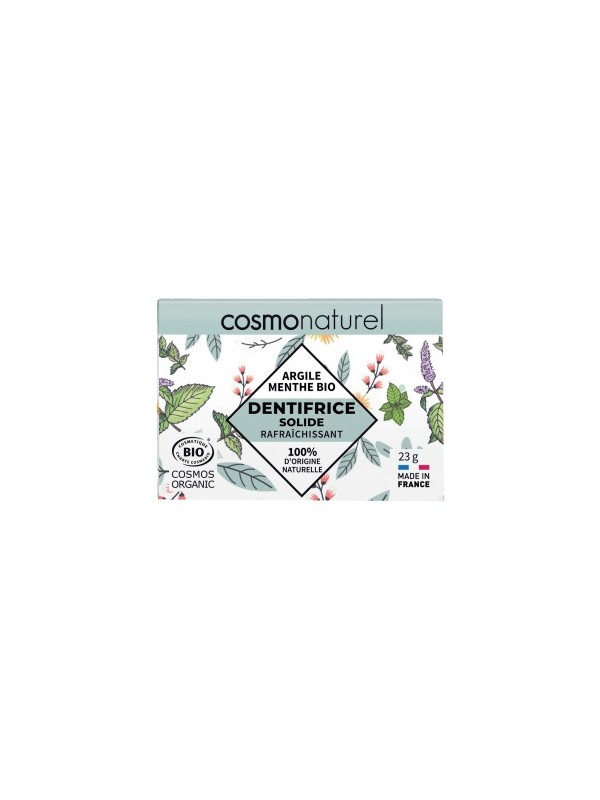 Dentifrice solide rafraîchissant argile et menthe bio 23g Cosmo Naturel