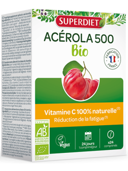 Acérola Bio 500 Vitamine C 24 comprimés Super Diet défenses immunitaires Herboristerie de paris
