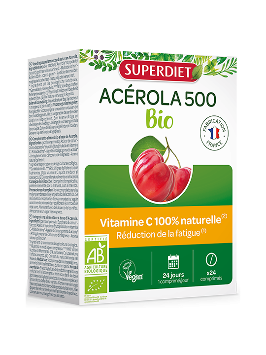 Acérola Bio 500 Vitamine C 24 comprimés Super Diet défenses immunitaires Herboristerie de paris