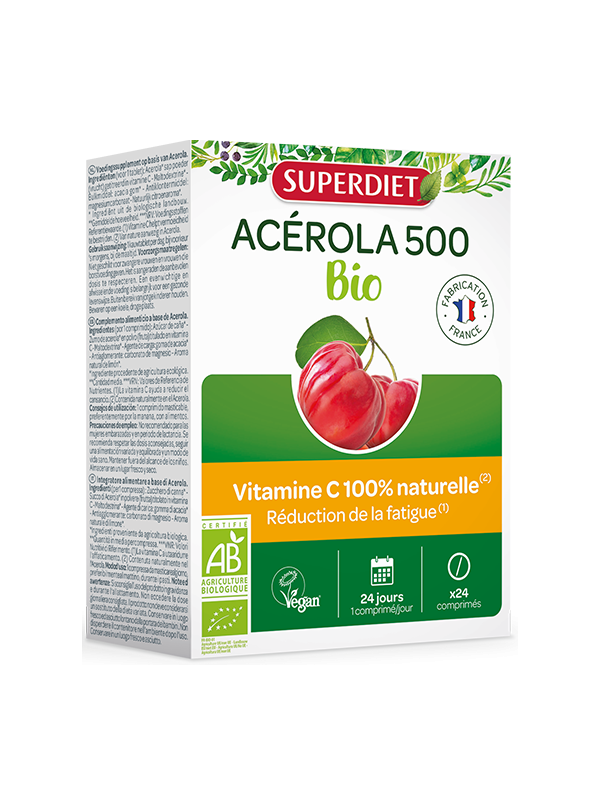 Acérola Bio 500 Vitamine C 24 comprimés Super Diet défenses immunitaires Herboristerie de paris