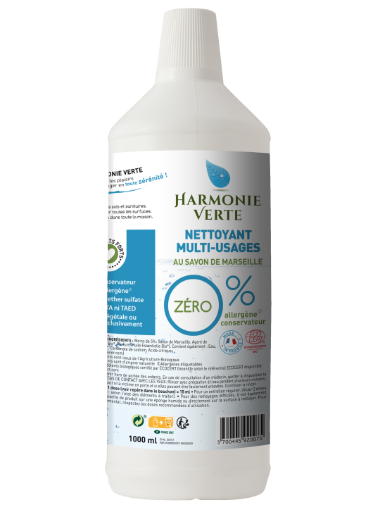 Nettoyant Multi usages au savon de Marseille 1L Harmonie Verte