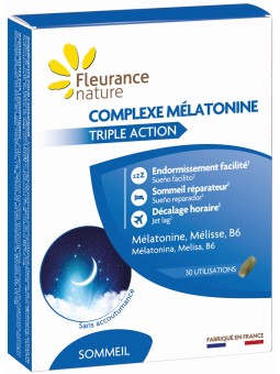 Complexe mélatonine 30 comprimés Fleurance Nature endormissement et décalage horaire Herboristerie de paris