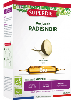 Radis Noir Bio 20 ampoules de 10ml Super Diet Herboristerie de Paris jus de radis noir bio