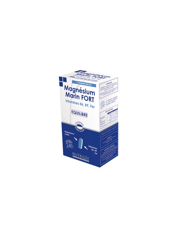 Magnésium Marin Fort; B6; B9; Fer 30 comprimés bi couche Nutrigee Herboristerie de Paris