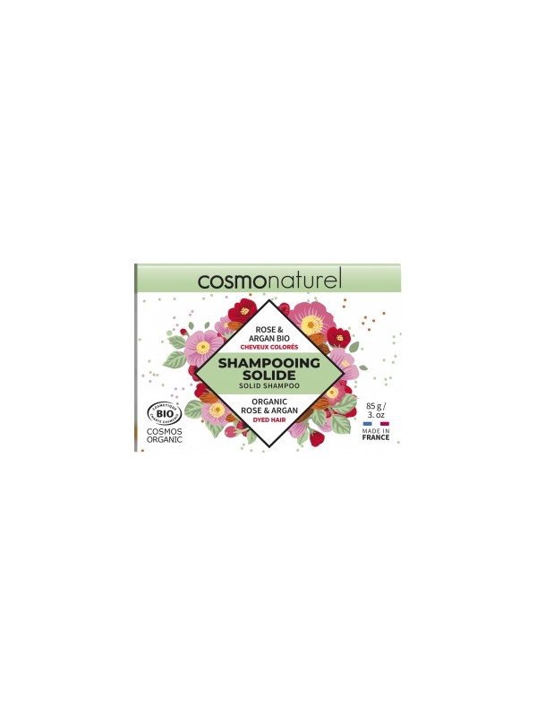 Shampoing solide cheveux colorés Rose et Argan bio 85g Cosmo Naturel Herboristerie de Paris