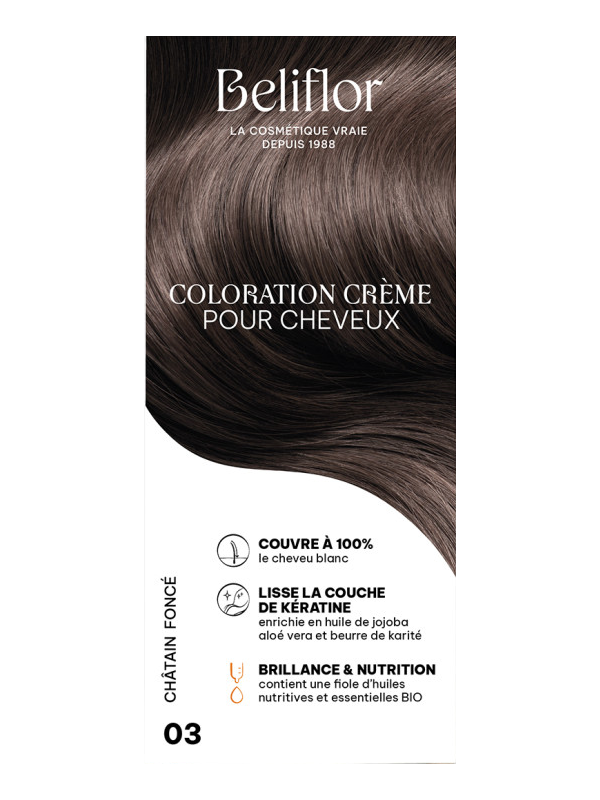 Coloration Crème pour Cheveux 03 Châtain Foncé Beliflor Herboristerie de Paris