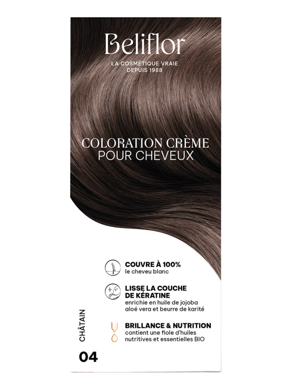 Coloration Crème pour Cheveux 04 Châtain Beliflor Herboristerie de Paris