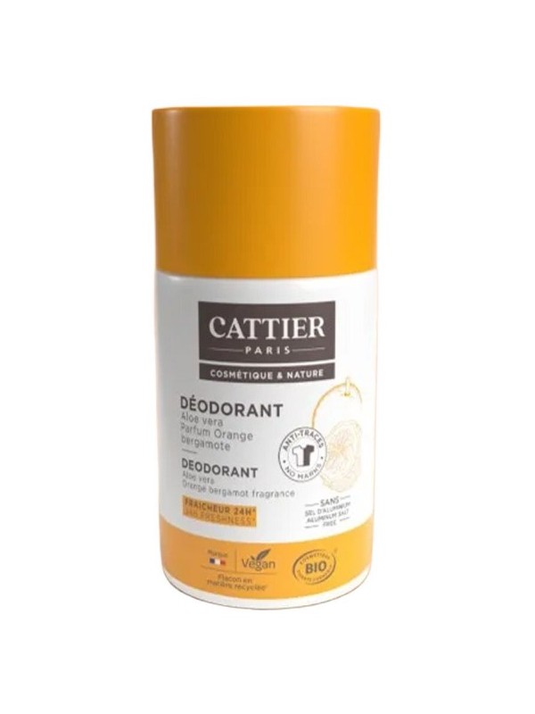Déodorant roll on fraîcheur agrume Bergamote Orange anti traces 50ml Cattier Herboristerie de Paris