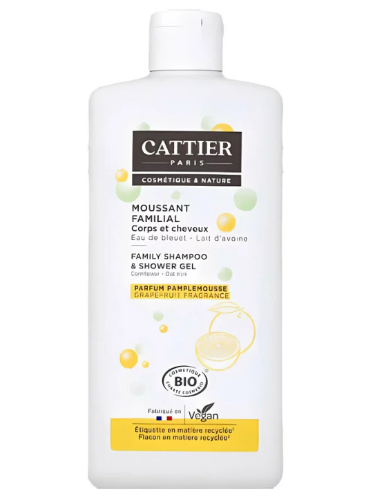 Moussant Familial eau de bleuet lait d'avoine parfum pamplemousse cheveux et corps 500ml Cattier Herboristerie de Paris