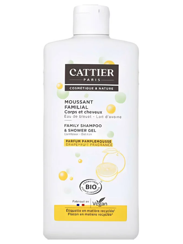 Moussant Familial eau de bleuet lait d'avoine parfum pamplemousse cheveux et corps 500ml Cattier Herboristerie de Paris