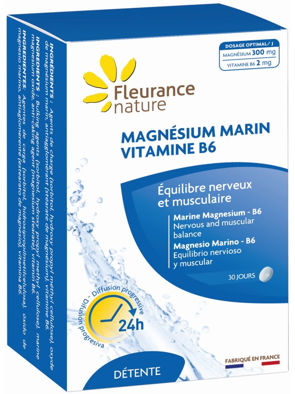 Magnésium marin B6 60 comprimés Fleurance Nature Herboristerie de Paris anti fatigue