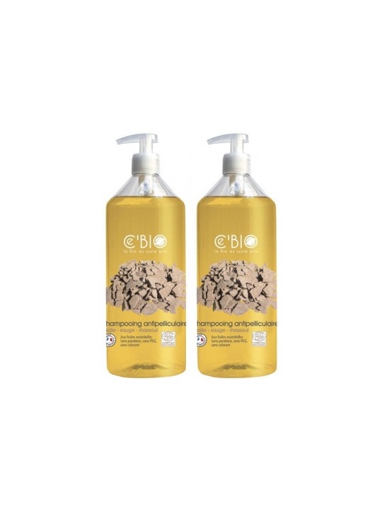 Lot de 2 Shampooing antipelliculaire Cade Sauge Rhassoul 2 x 500ml C'bio Herboristerie de Paris