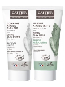 Lot Purifiant gommage et masque argile verte peaux grasses Cattier Herboristerie de Paris