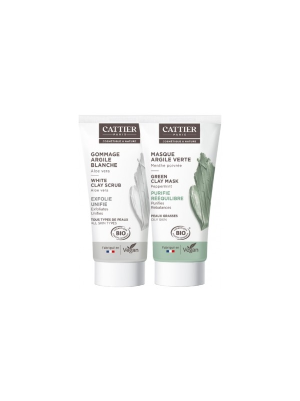 Lot Purifiant gommage et masque argile verte peaux grasses Cattier Herboristerie de Paris
