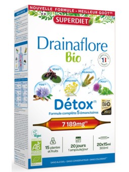 Drainaflore bio 20 ampoules de 15ml Super Diet depuratif draineur detox Herboristerie de paris