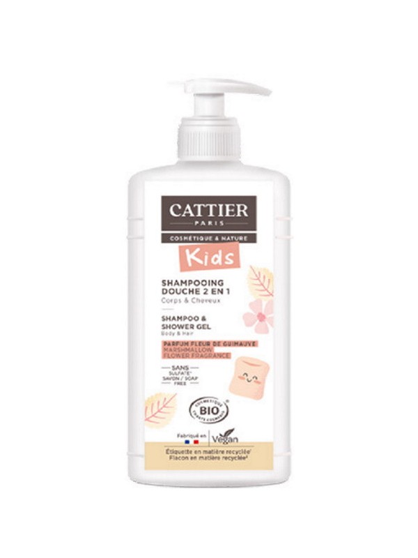 Shampoing douche 2 en 1 Kids parfum fleur de guimauve 500ml Cattier enfants Herboristerie de paris