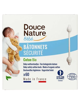 60 Bâtonnets d'oreilles sécurité bébé coton bio Douce Nature Herboristerie de Paris