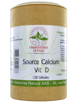 Source Calcium Vitamine D 120 gélules Herboristerie de Paris aide au maintien d'une ossature normale