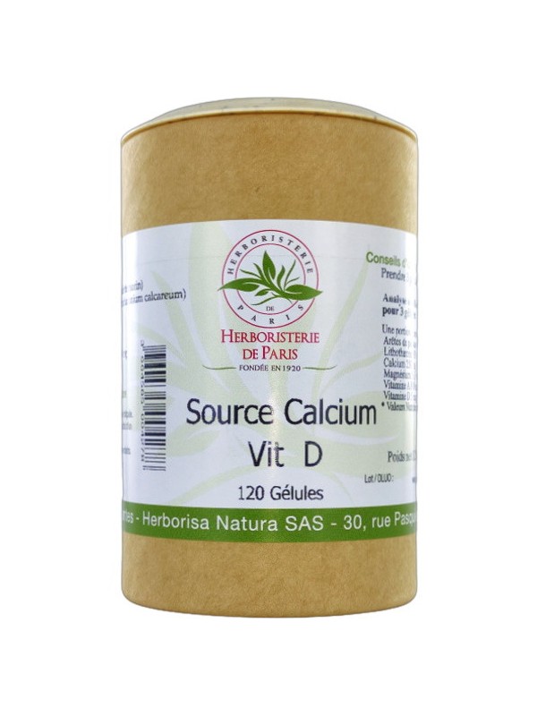 Source Calcium Vitamine D 120 gélules Herboristerie de Paris aide au maintien d'une ossature normale