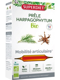 Prêle Harpagophytum Bio 20 ampoules de 15ml Super Diet Herboristerie de Paris articulations