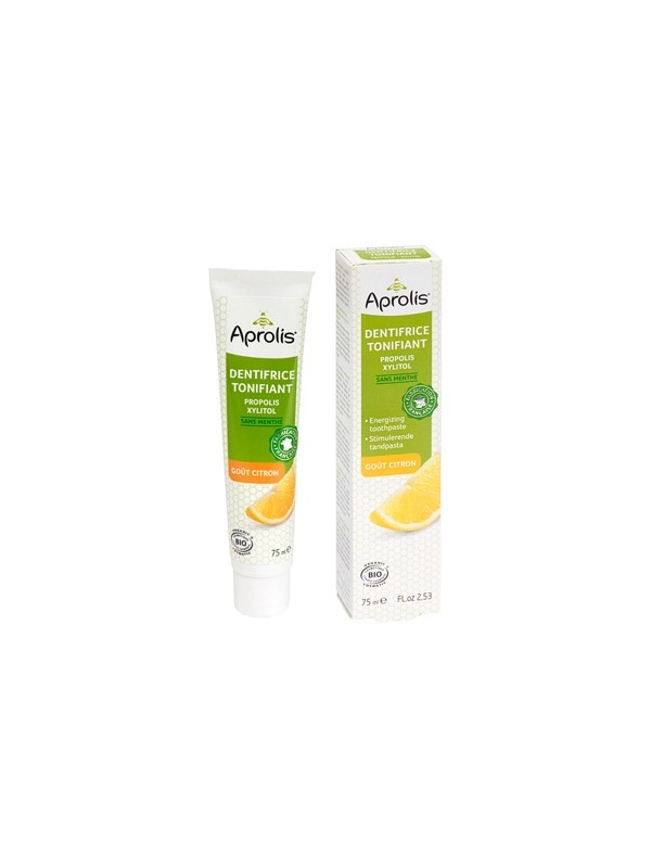 Dentifrice Tonifiant sans menthe Propolis et xylitol aromatisé au Citron 75ml Aprolis Herboristerie de Paris