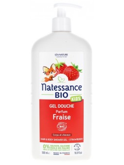 Gel douche corps et cheveux kids Vanille Fraise 500ml Natessance Herboristerie de Paris