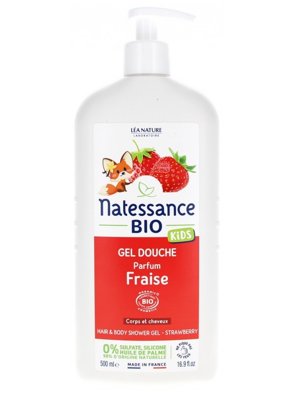 Gel douche corps et cheveux kids Vanille Fraise 500ml Natessance Herboristerie de Paris