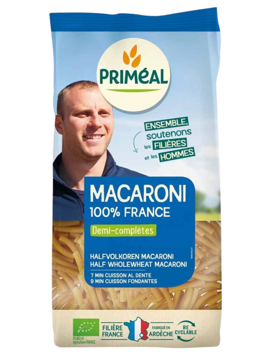 Macaroni demi complets 500g Primeal Herboristerie de Paris