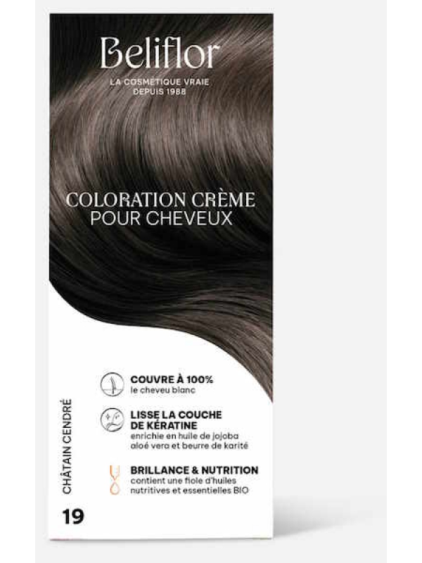 Coloration Crème pour Cheveux 19 Châtain Cendré Beliflor Herboristerie de Paris