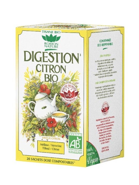 Tisane Digestion Citron bio 20 sachets 32g Romon Nature Herboristerie de Paris