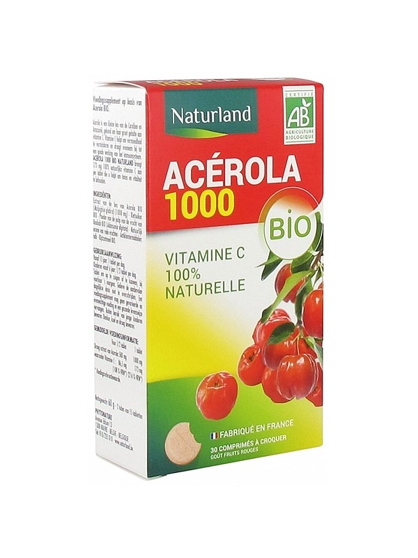 Acérola 1000 Bio 30 comprimés à croquer Naturland Herboristerie de Paris