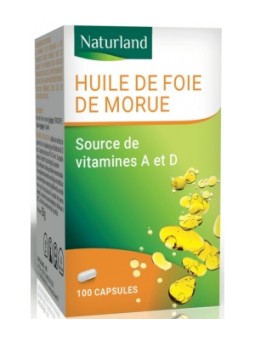 Huile de Foie de Morue 100 capsules Végécaps Naturland Herboristerie de Paris