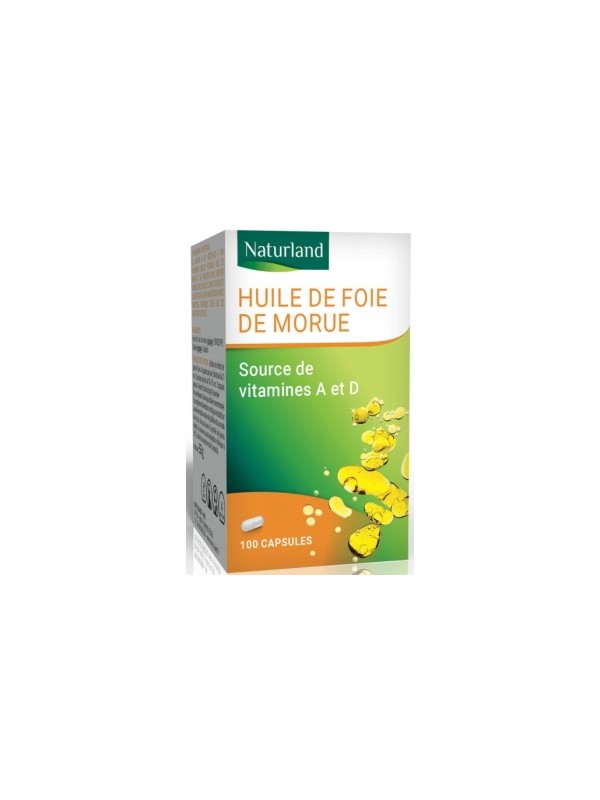 Huile de Foie de Morue 100 capsules Végécaps Naturland Herboristerie de Paris