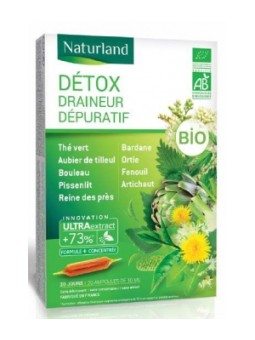 Detox Draineur Dépuratif Bio 20 ampoules de 10ml Naturland Détoxidraine Detox Bio  Herboristerie de Paris