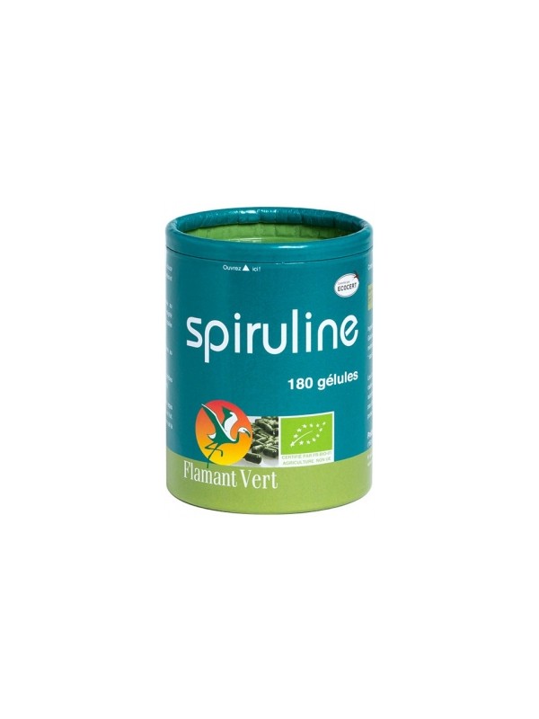 Spiruline Bio Ecocert 180 gélules Flamant Vert Herboristerie de Paris tonus vitalité immunité