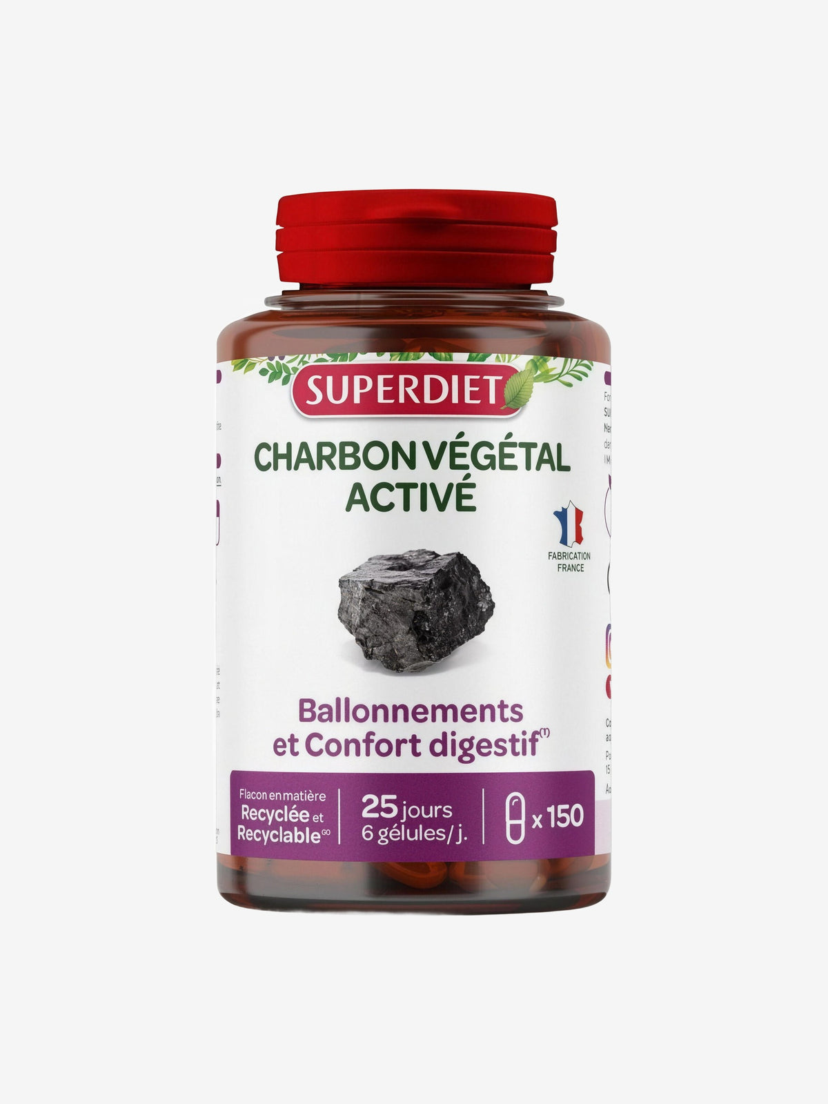 Charbon Végétal Activé 150 gélules Super Diet - Herboristerie de Paris
