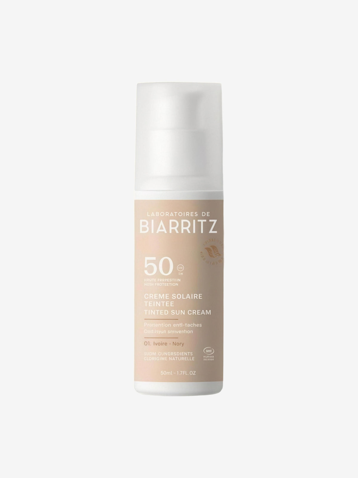 Crème solaire visage teintée bio SPF50 Ivoire 50ml Laboratoires De Biarritz - Herboristerie de Paris