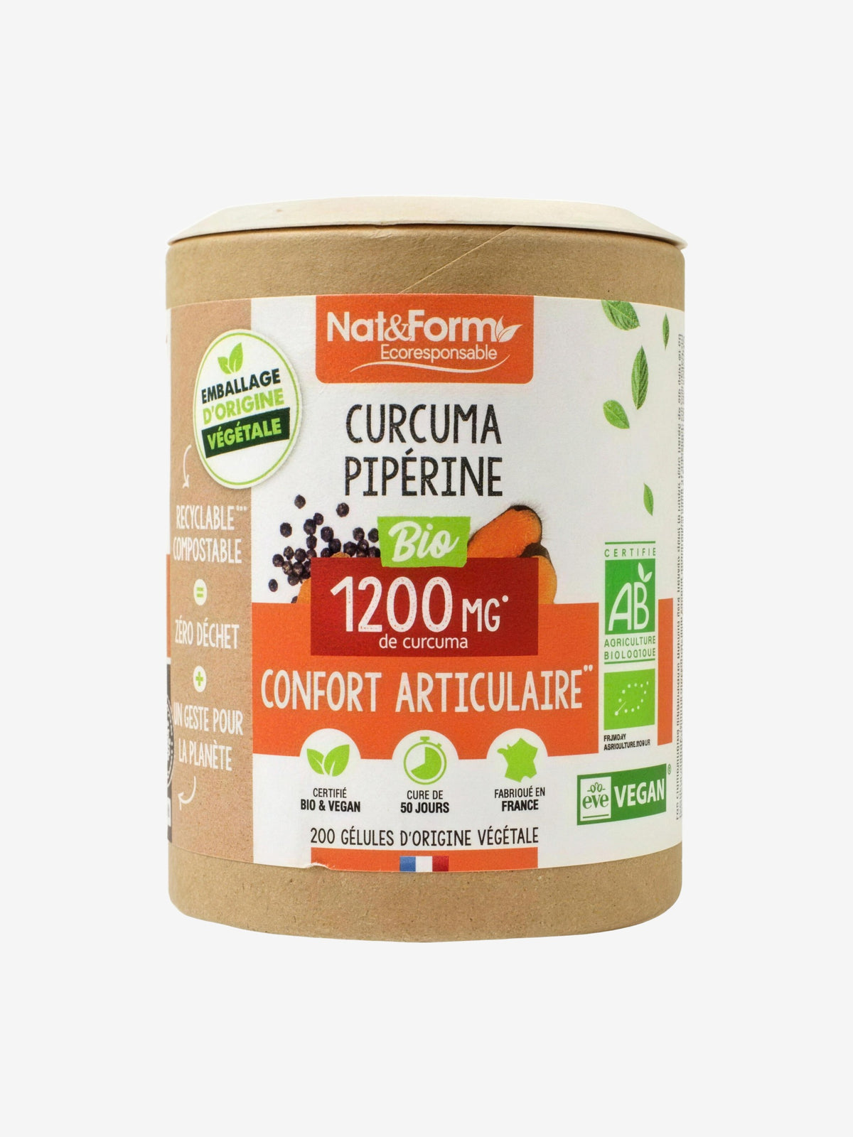 Curcuma + Pipérine Bio 200 gélules Nat et Form - Herboristerie de Paris