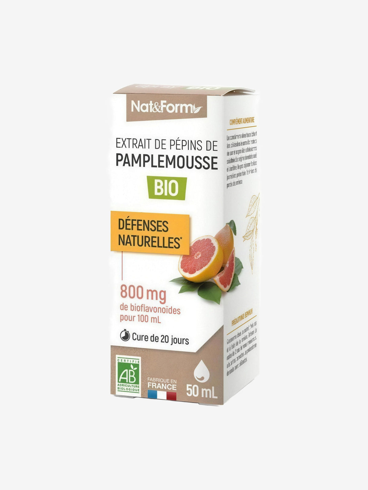 Extrait de pépins de pamplemousse bio 800mg 50 ml - Nat et Form - Herboristerie de Paris