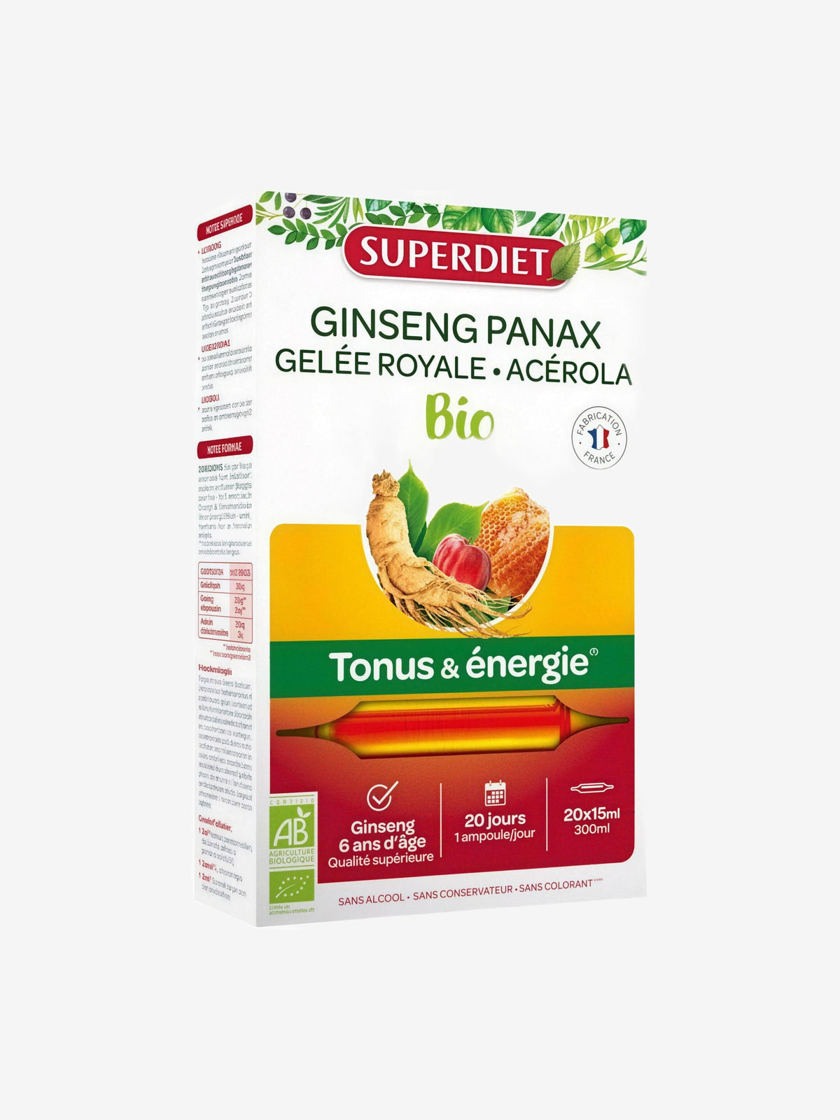 Ginseng Gelee Royale Acerola bio 20 ampoules de 10ml Super Diet - Herboristerie de Paris
