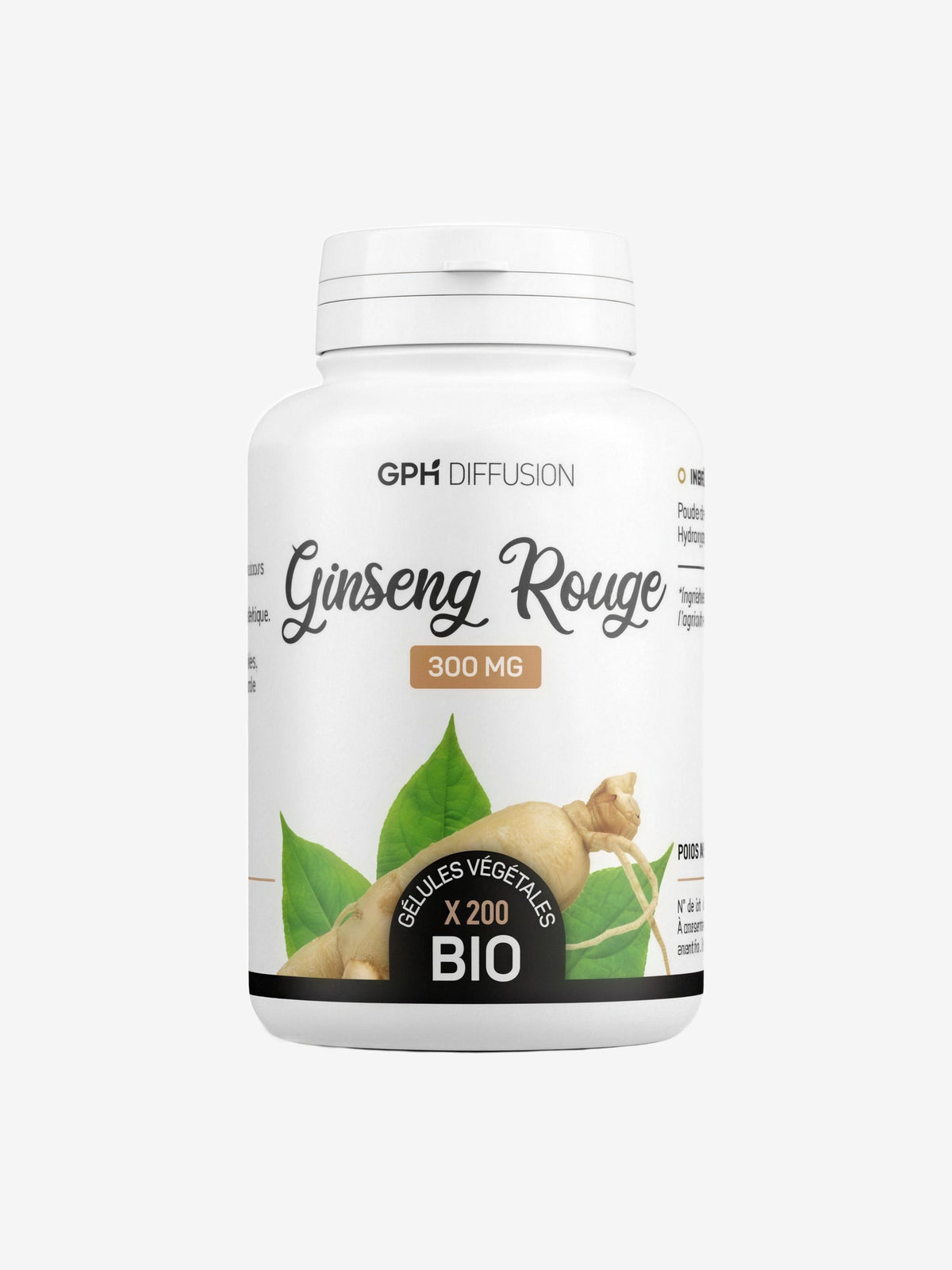 Ginseng Rouge racine bio 300MG 200 gélules GPH Diffusion - Herboristerie de Paris