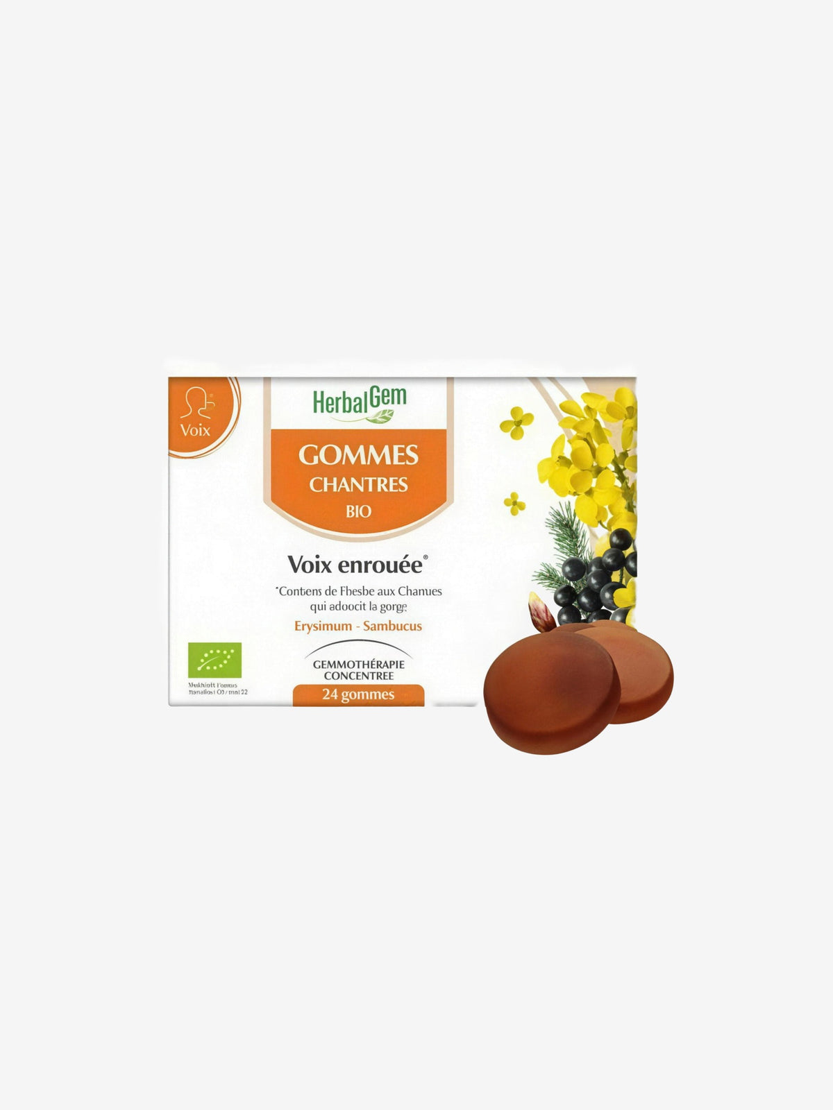 Gommes Chantres Voix enrouée Miel Citron x24 Herbalgem Gemmobase - Herboristerie de Paris