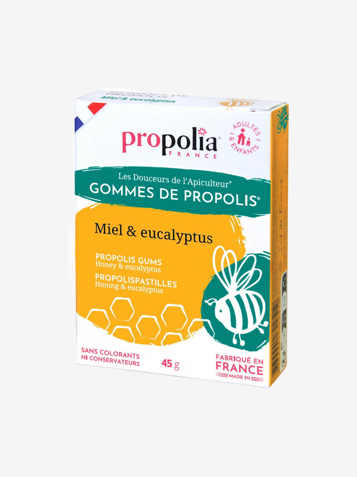 Gommes de Propolis Miel et Eucalyptus Sachet de 45g sous étui Propolia - Herboristerie de Paris