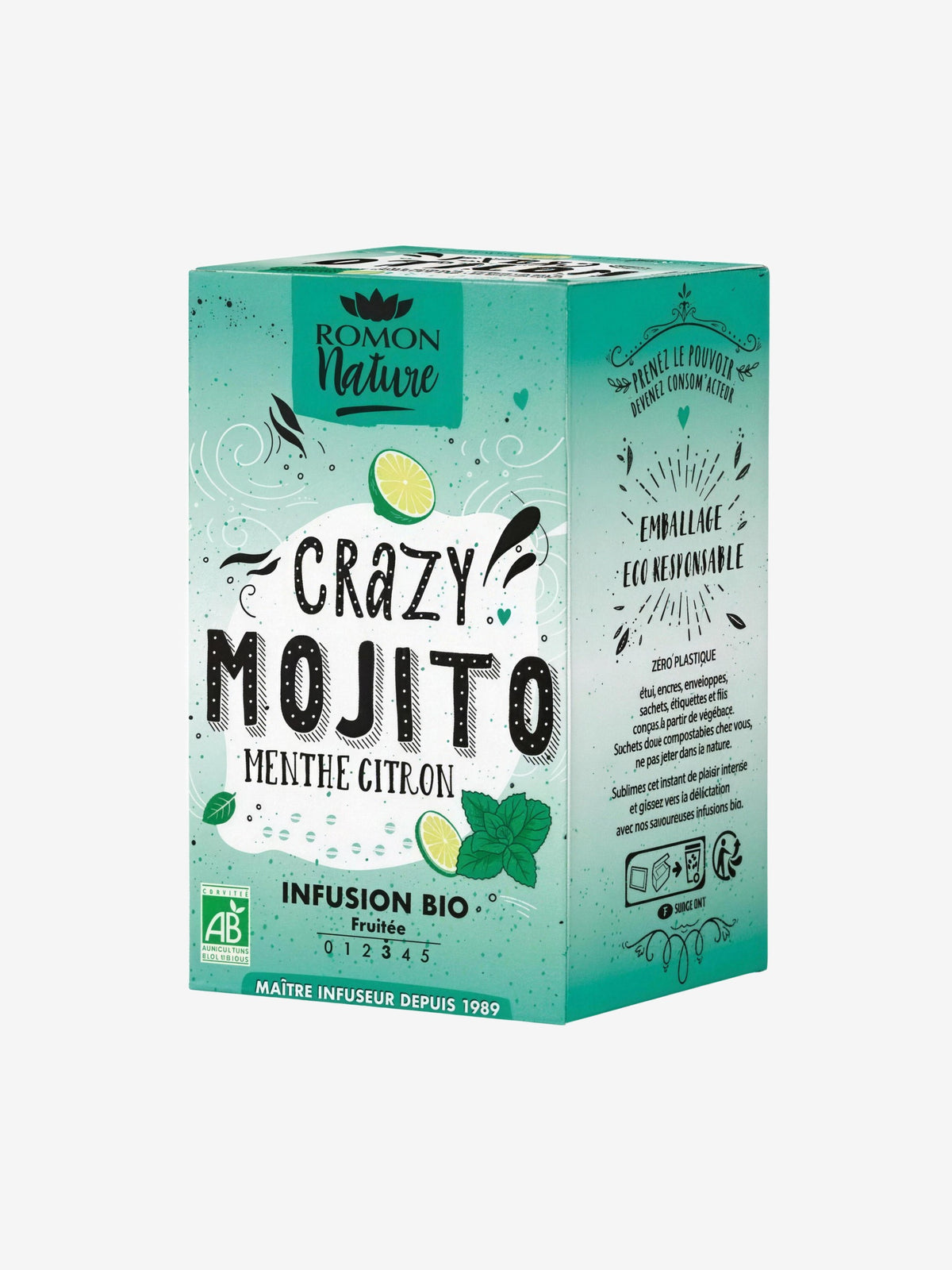 Infusion Crazy Mojito bio Menthe Citron 16 sachets Romon Nature - Herboristerie de Paris