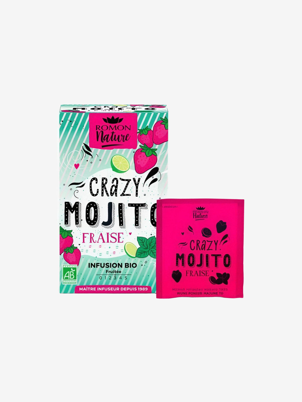 Infusion plaisir Crazy Mojito Fraise bio 16 sachets Romon Nature - Herboristerie de Paris