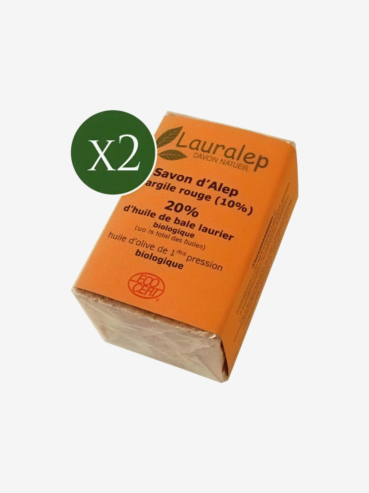 Lot de 2 savons d'Alep à l'Argile Rouge 150g Lauralep - Herboristerie de Paris