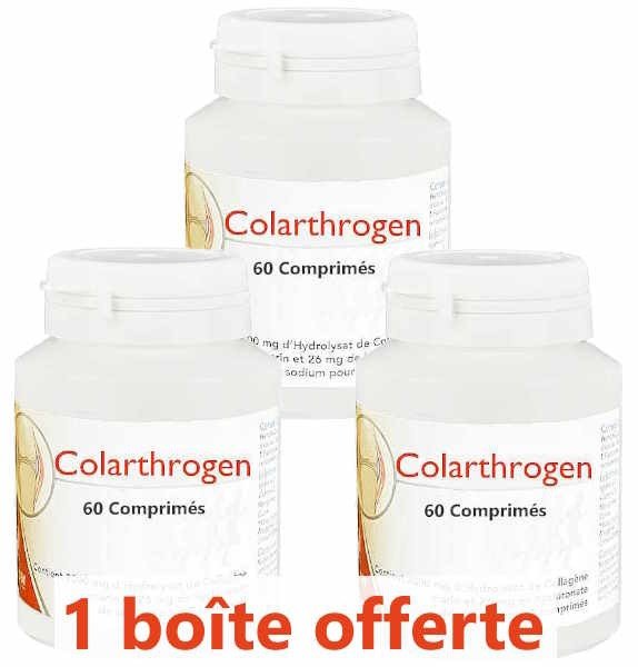 Lot de 3 Colarthrogen Collagène marin Acide hyaluronique 3x60 comprimés Monapharm - Herboristerie de Paris