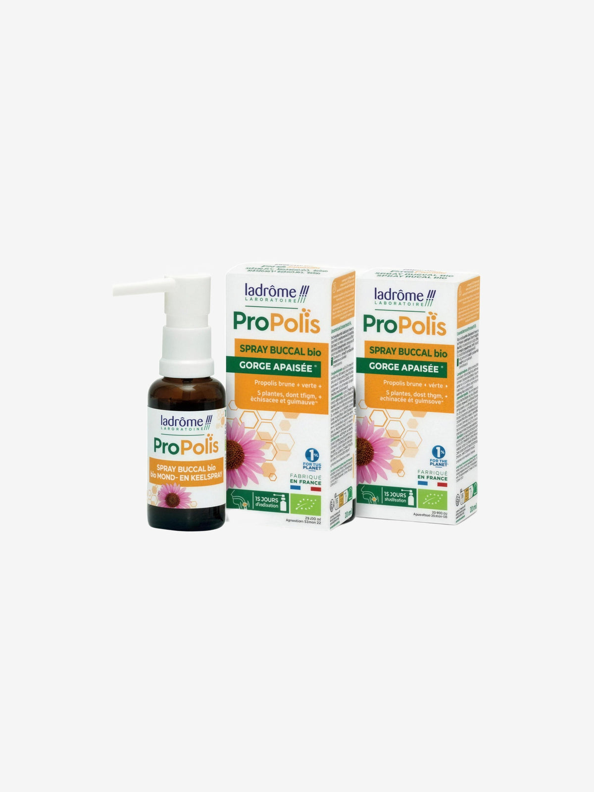 Offre duo Spray buccal Propolis + 5 extraits de plantes et miel 30ml le 2ème à 50% Ladrome - Herboristerie de Paris